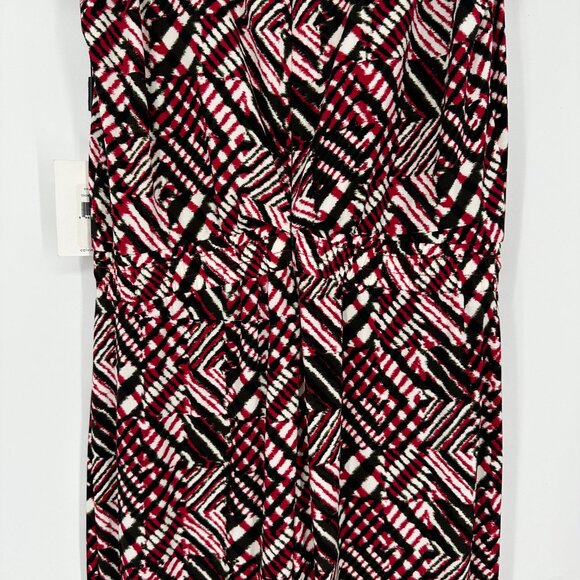 Calvin Klein Wide Leg Jumpsuit 8 Abstract Geometric Print Sleeveless Red Black - Picture 9 of 11